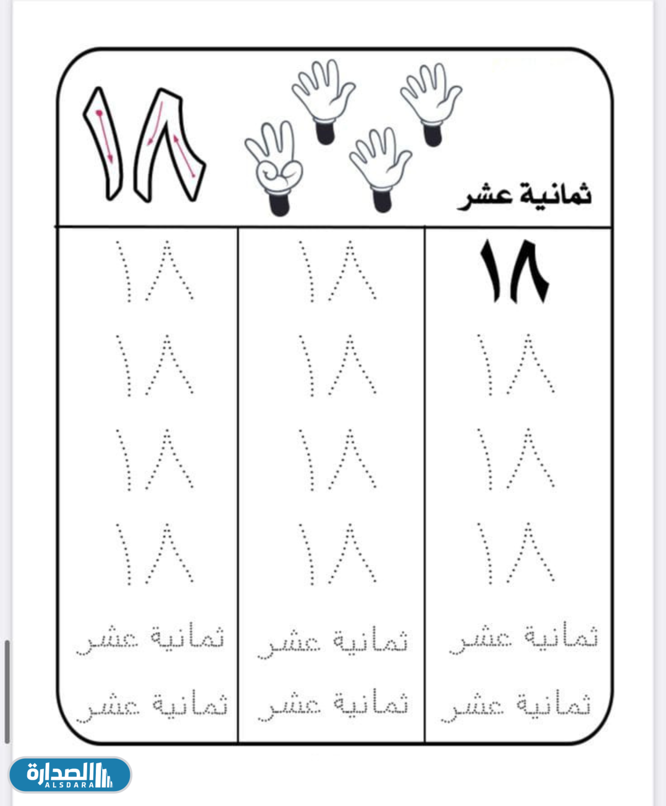 اوراق عمل الارقام العربية للاطفال