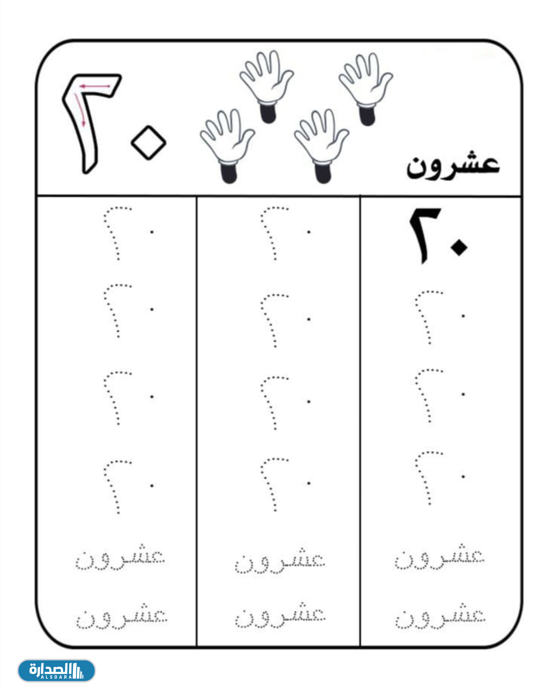 اوراق عمل الارقام العربية للاطفال