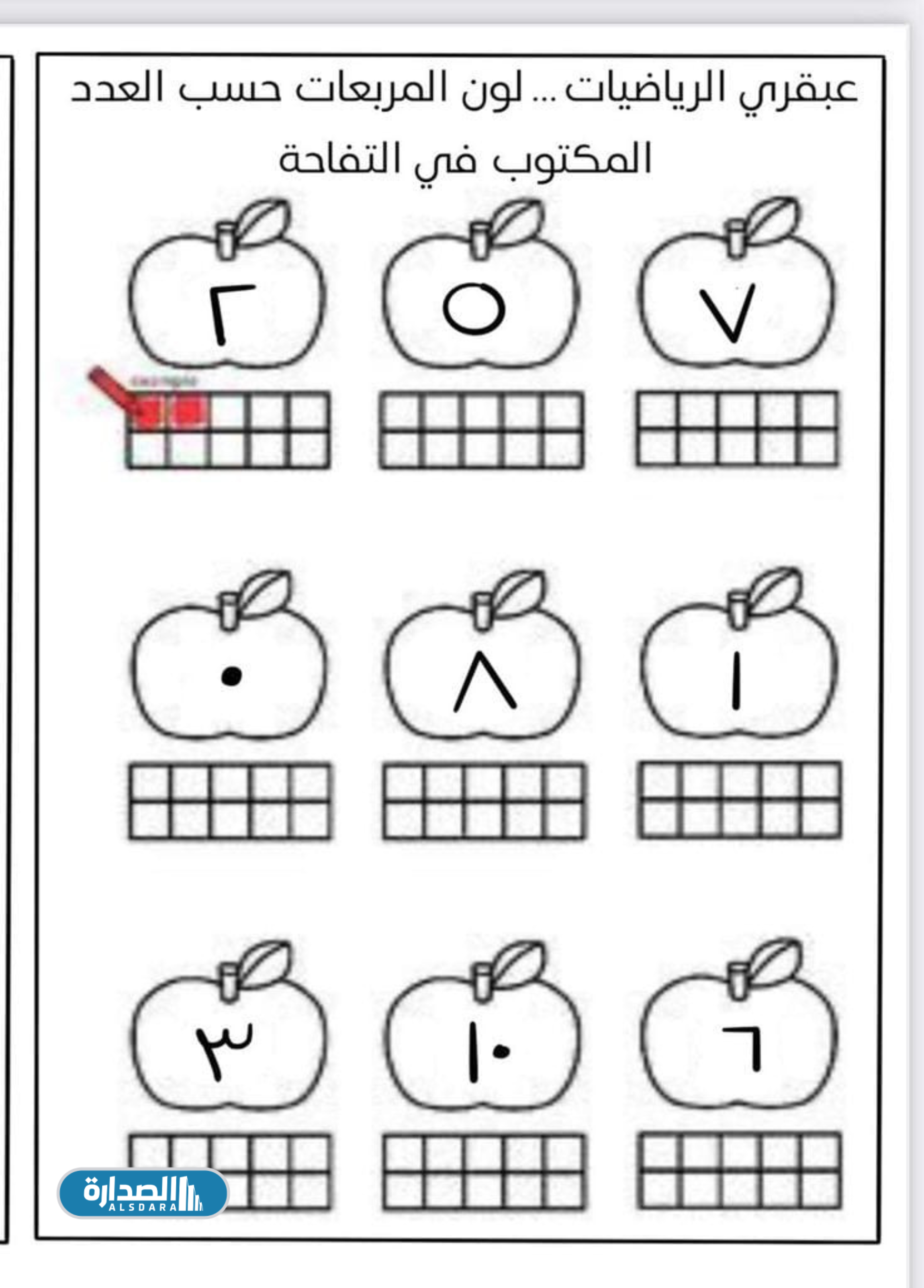 اوراق عمل الارقام العربية للاطفال
