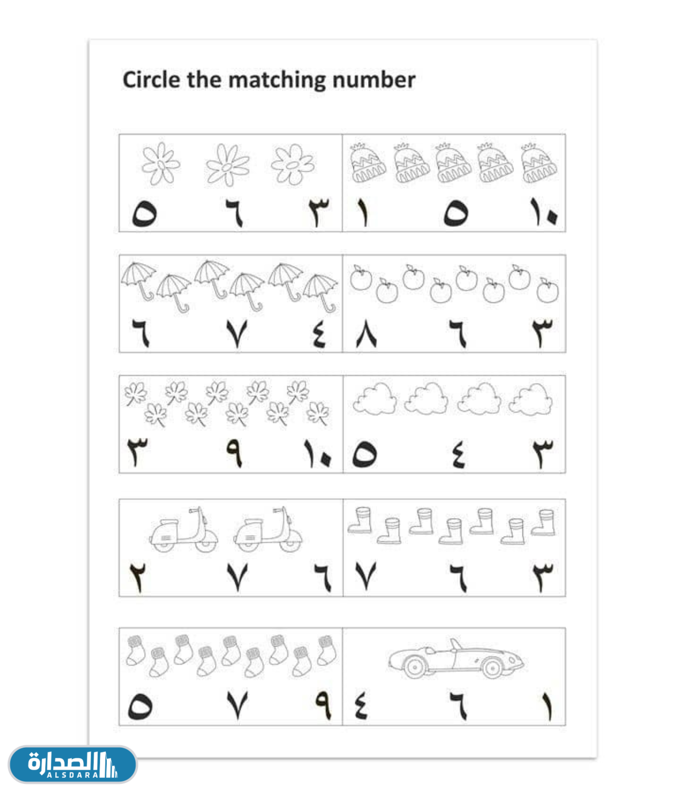 اوراق عمل الارقام العربية للاطفال