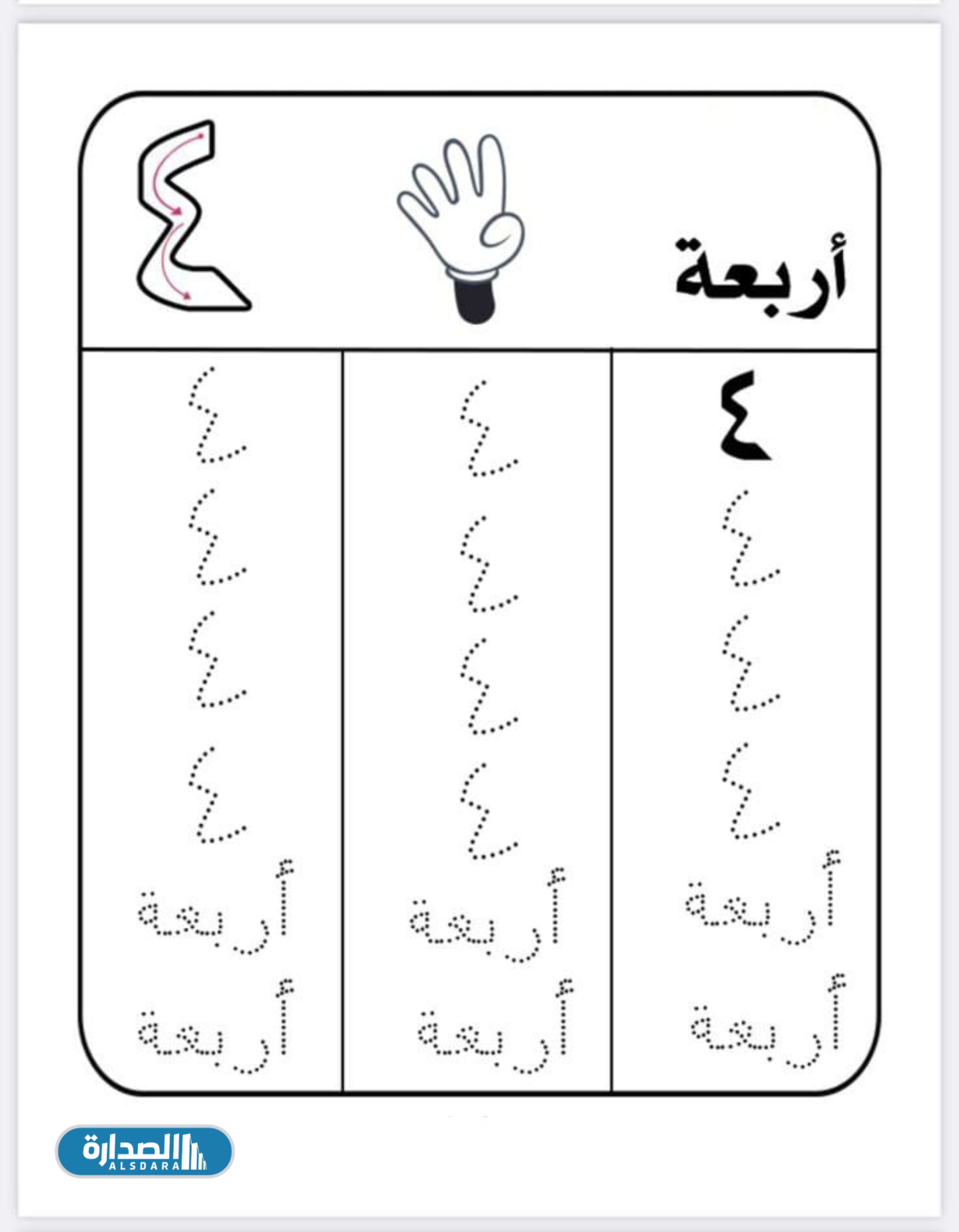 اوراق عمل الارقام العربية للاطفال